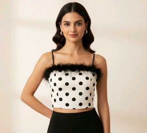 Polka Dot Feather Trim Top