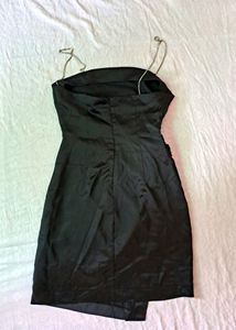 Zara Satin Black Dress With Rhinestone Sleeves