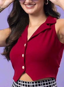 Red Sleeveless Waist Top