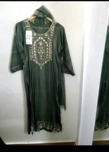 Art silk kurti pant dupatta set