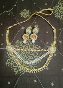 ✨ Elegant Gold &amp; Pearl Necklace Set (Used Once) ✨