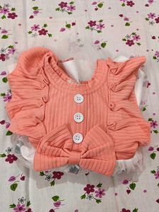 Cute Peach Floral Baby Frock