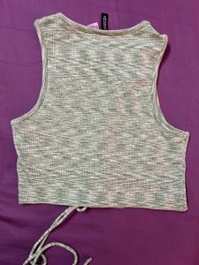 Sage Green Lace-Up Ribbed Crop Top