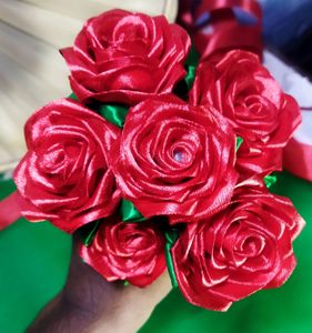 Ribbon Red Rose Flower, Pack Of 6.