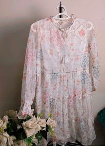 Floral Chiffon Tiered White Dress