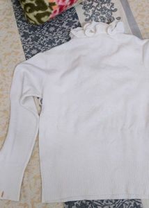 Elegant White Ruffled Sweater