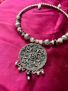 Silver Oxide Necklace With Earring