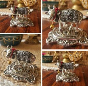 Antique Silver Cow & Calf Statue