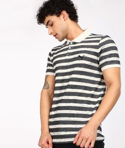 Original Puma Jacqaurd Stripped Polo Neck Grey Tee