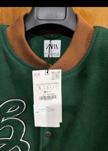 ZARA GREEN WOOL VARSITY JACKET S