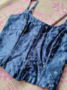 Royal Blue Floral Corset Top