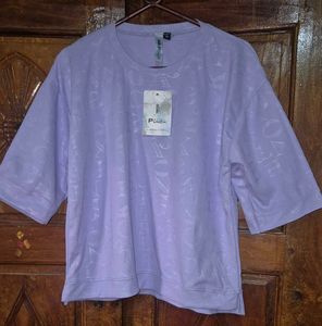 Lavender Oversized T-Shirt with Letter Pattern