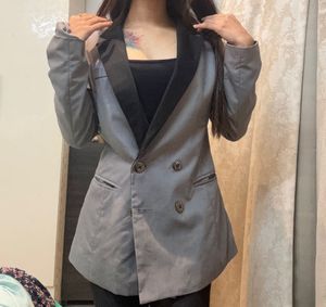 Gray Double-Breasted Blazer