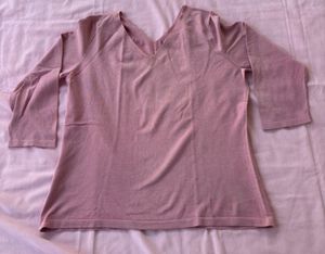 Pink V-Neck 3/4 Sleeve Top