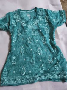 Beautiful Sea Green Short Kurti Light For Summers
