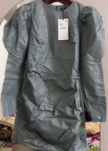 ZARA Viral Sage Green Faux Leather Mini dress