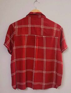 Red Checked Casual Half Sleeves ShirtCollar Women