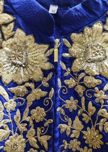 Royal Blue Gold Embroidered Gown