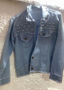 Denim Jacket with Pearl Details