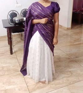 Elegant Purple &amp; White Davani Set Ready To Wear