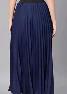 Navy Blue Pleated Midi Skirt