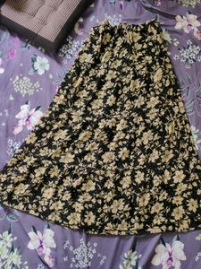 Black Floral Long Crepe Skirt |Lightweight &Elegan
