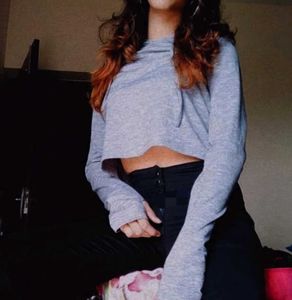 Grey Long Sleeve Cropped Hoodie