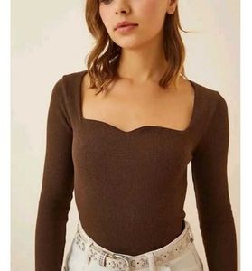 Brown Ribbed Top