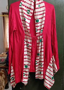Funky Red Patterned Top Or Shrug