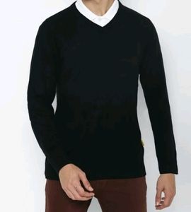 Forever21 Men Solid Vneck Black Sweater