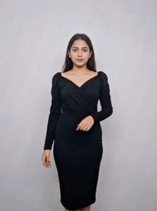Elegant Black Bodycon Midi Dress
