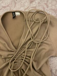 Cute Beige Tie-Front Top