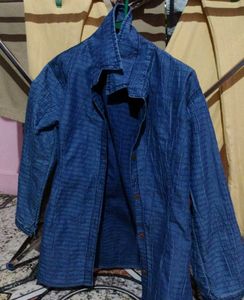 Vintage Blue Textured Button-Up Shirt