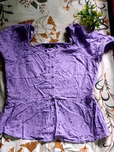 Lilac Eyelet Button-Up Top