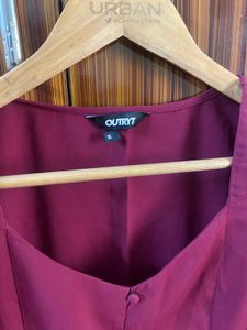 Burgundy Puff Sleeve Mini Dress