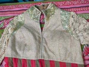 Pink And Golden Anarkali Dress