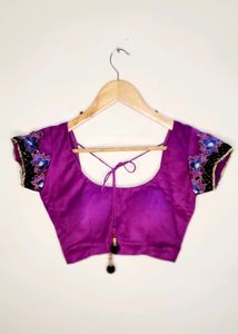 NEON PURPLE VELVET PADDED DESIGNER BLOUSE