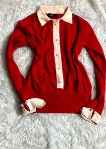 Korean Red Sweater with pearl button ✨