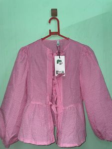 Newme Pink Gingham Tie-Front Blouse