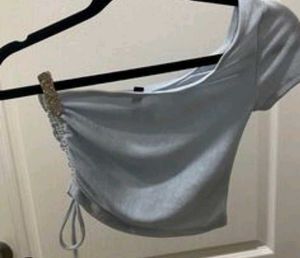 H&amp;M One Shoulder Draw String Sky Blue Top
