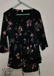 Floral Print Tie-Front Top