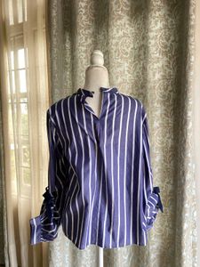 Zara Striped Ruffle Sleeve Blouse