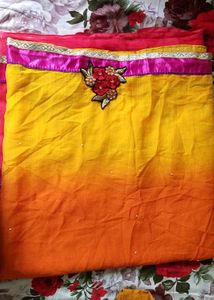 Red &amp; Pink Embroidered Saree With Blouse