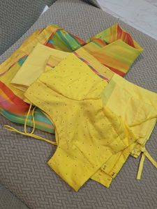 Yellow Georgette Saree With Blouse Peticoat