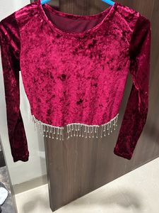 Party Wear Red Velvet With rhinestone top