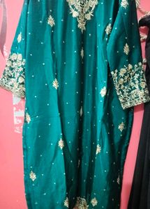 Emerald Green Embroidered Kurti Gharara Suit Sets