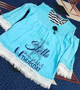 Blue Cold Shoulder Top