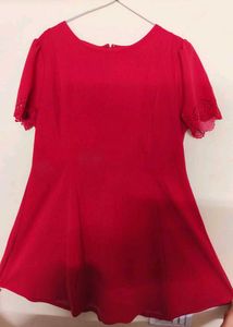 Red Dress with Lace Sleeves