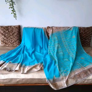 🛍️ Synthetic Sky Blue Saree⭐⭐⭐⭐⭐