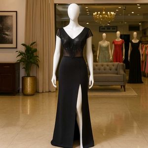Elegant Black Slit Gown